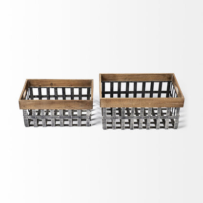 Chartrand Set of 2 Wood And Metal Open Crate Style Baskets
