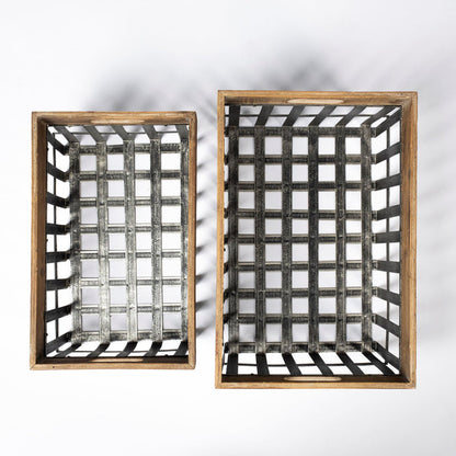 Chartrand Set of 2 Wood And Metal Open Crate Style Baskets