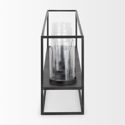 Cindy 5 Candle Matte Black Metal Hurricane Glass Tabletop Candle Holder