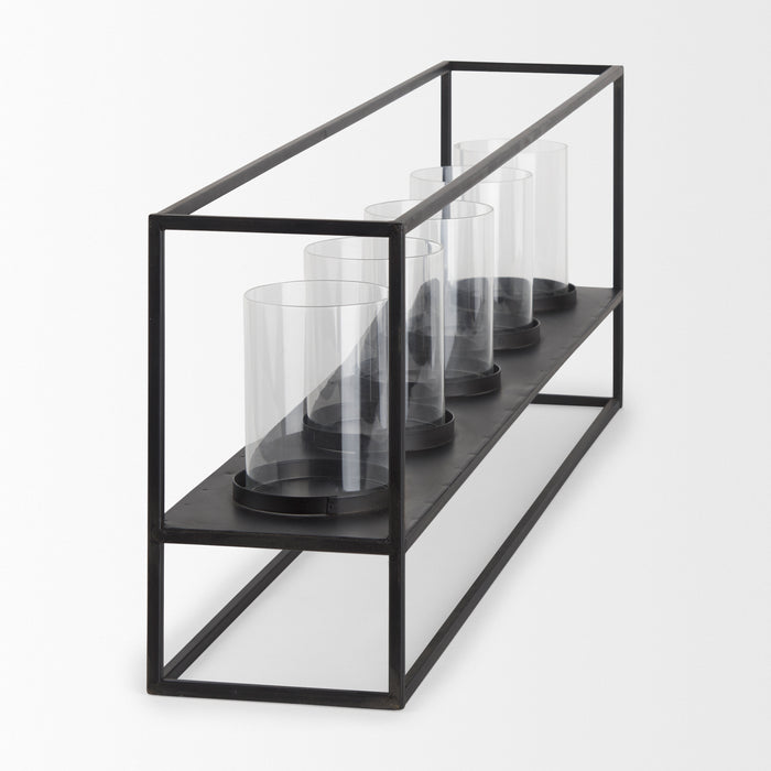 Cindy 5 Candle Matte Black Metal Hurricane Glass Tabletop Candle Holder