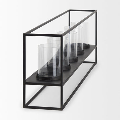 Cindy 5 Candle Matte Black Metal Hurricane Glass Tabletop Candle Holder