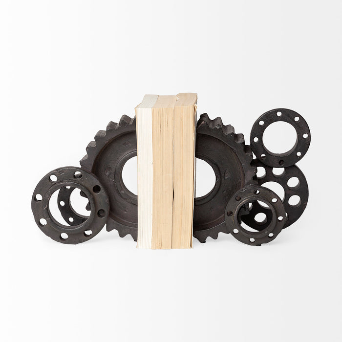 Cogsworth Set of 2 14L x 4W Brown Resin Industrial Gear Bookends