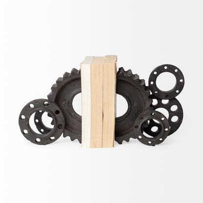 Cogsworth Set of 2 14L x 4W Brown Resin Industrial Gear Bookends