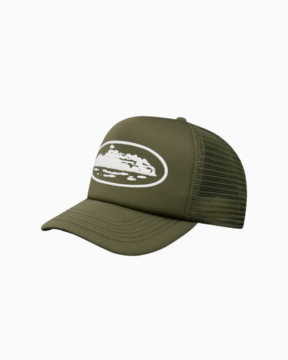 Corteiz Island Puff Print Trucker Hat Olive