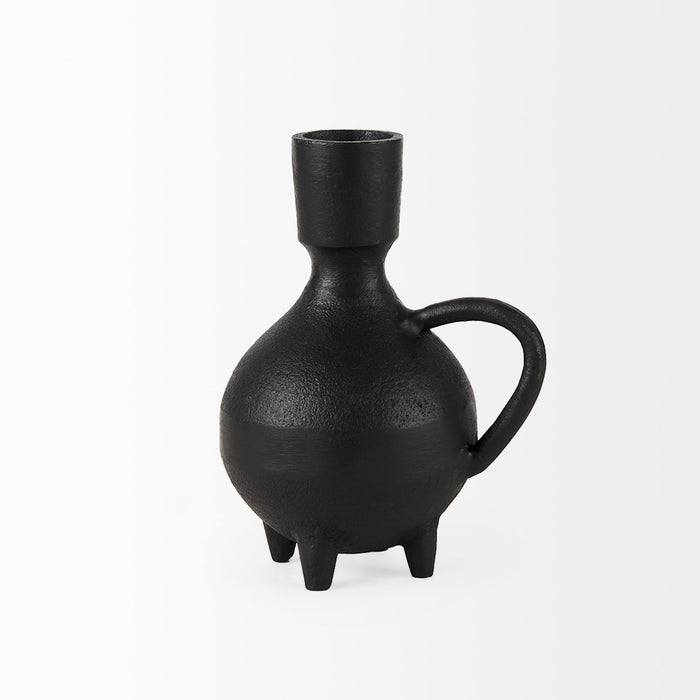 Cyrus Black Spherical Vase W/ Flute Decorative Object