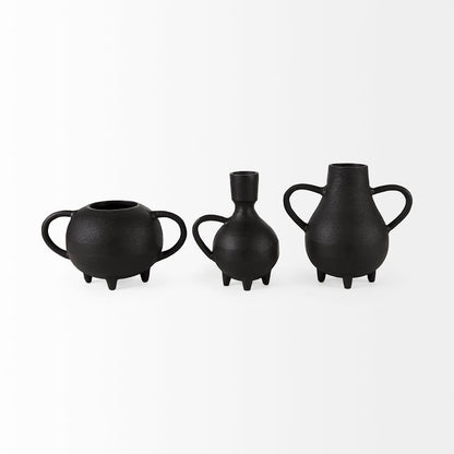 Cyrus Black Spherical Vase W/ Flute Decorative Object