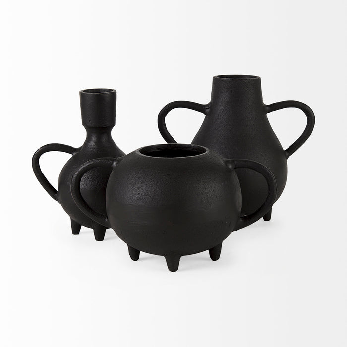 Cyrus Black Spherical Vase W/ Flute Decorative Object