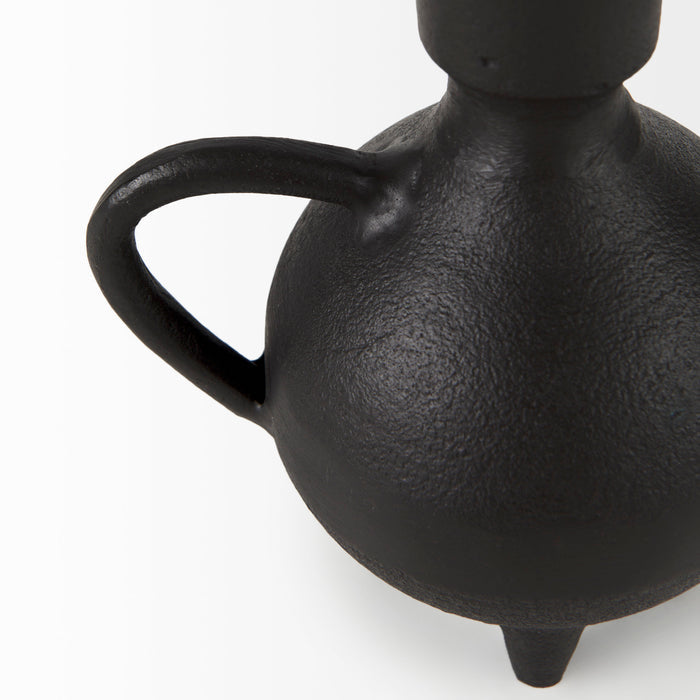 Cyrus Black Spherical Vase W/ Flute Decorative Object