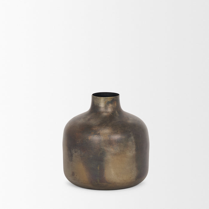 Daya Short Antiqued Gold Metal Vase