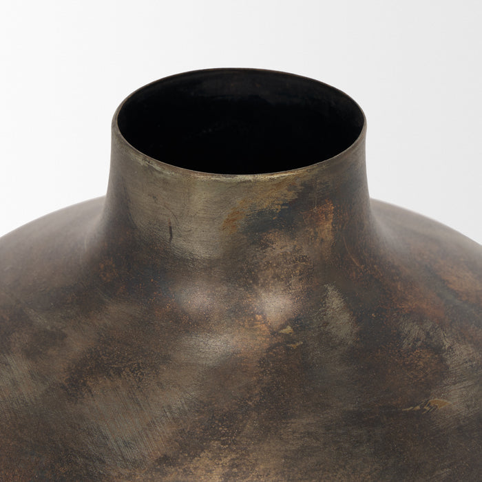 Daya Short Antiqued Gold Metal Vase