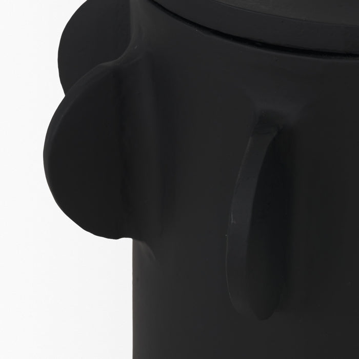Deacon Small Matte Black Metal Canister with Sculptural Handles