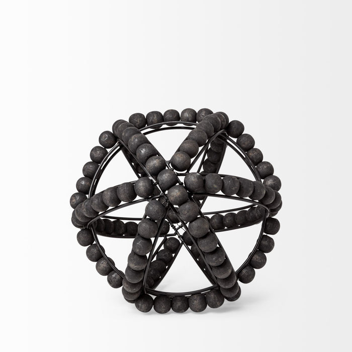 Earnhardt I Small 9L x 9W Black Wooden Beaded Orb