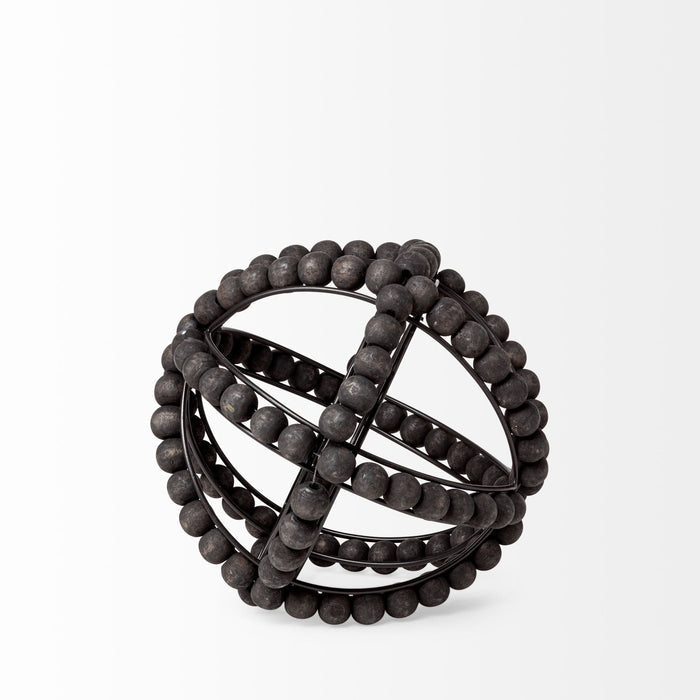 Earnhardt I Small 9L x 9W Black Wooden Beaded Orb