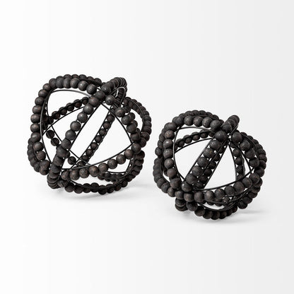 Earnhardt I Small 9L x 9W Black Wooden Beaded Orb