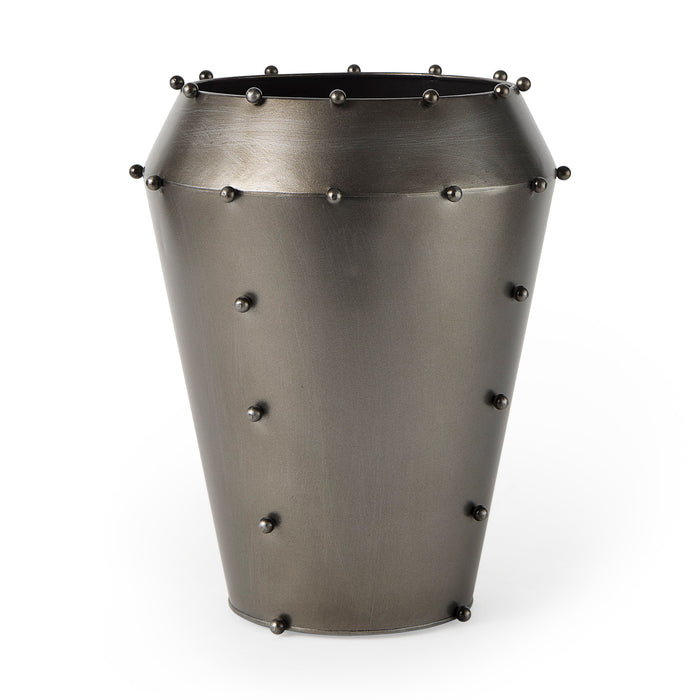 Elio 12.2H Large Gun Metal Gray Metal W/Studs Vase