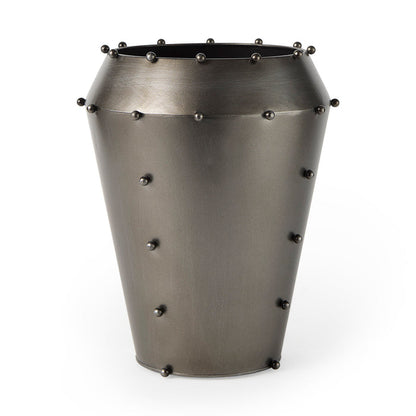 Elio 12.2H Large Gun Metal Gray Metal W/Studs Vase
