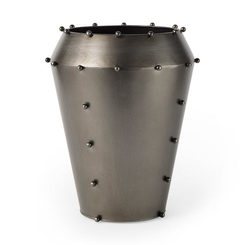 Elio 12.2H Large Gun Metal Gray Metal W/Studs Vase