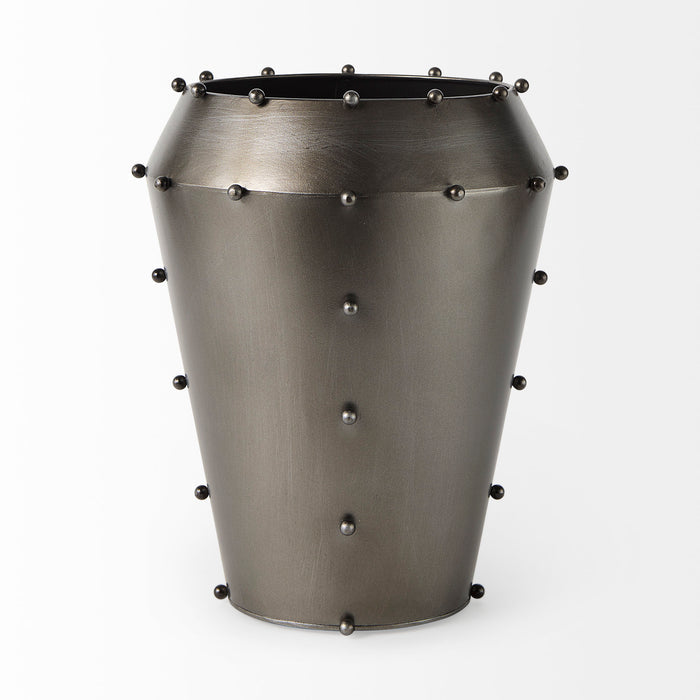 Elio 12.2H Large Gun Metal Gray Metal W/Studs Vase