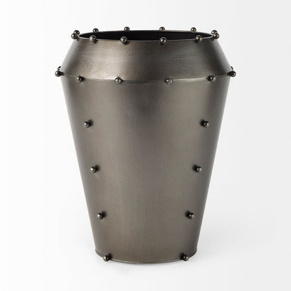 Elio 12.2H Large Gun Metal Gray Metal W/Studs Vase