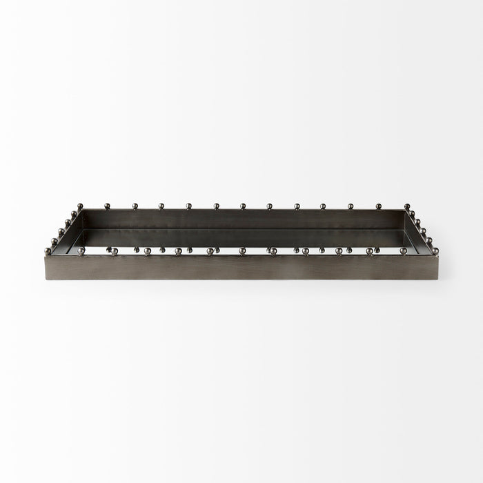 Elio 29.9L x 13.0W x 2.6H Gun Metal Gray Metal W/Studs and Mirrored Bottom Rectangle Tray