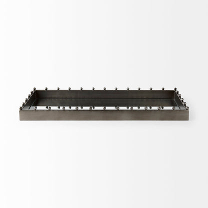 Elio 29.9L x 13.0W x 2.6H Gun Metal Gray Metal W/Studs and Mirrored Bottom Rectangle Tray