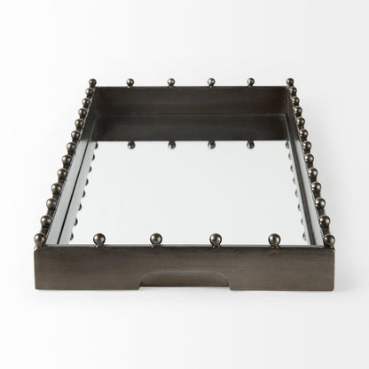 Elio 29.9L x 13.0W x 2.6H Gun Metal Gray Metal W/Studs and Mirrored Bottom Rectangle Tray