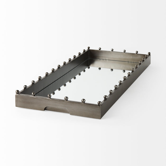 Elio 29.9L x 13.0W x 2.6H Gun Metal Gray Metal W/Studs and Mirrored Bottom Rectangle Tray