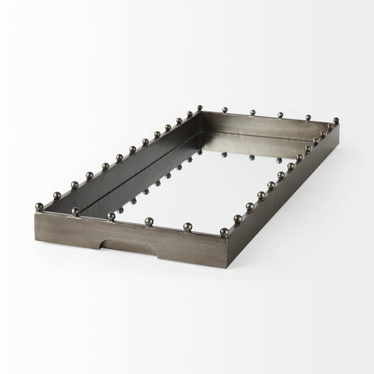 Elio 29.9L x 13.0W x 2.6H Gun Metal Gray Metal W/Studs and Mirrored Bottom Rectangle Tray