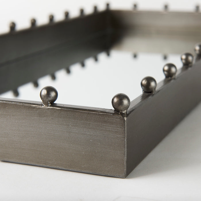 Elio 29.9L x 13.0W x 2.6H Gun Metal Gray Metal W/Studs and Mirrored Bottom Rectangle Tray