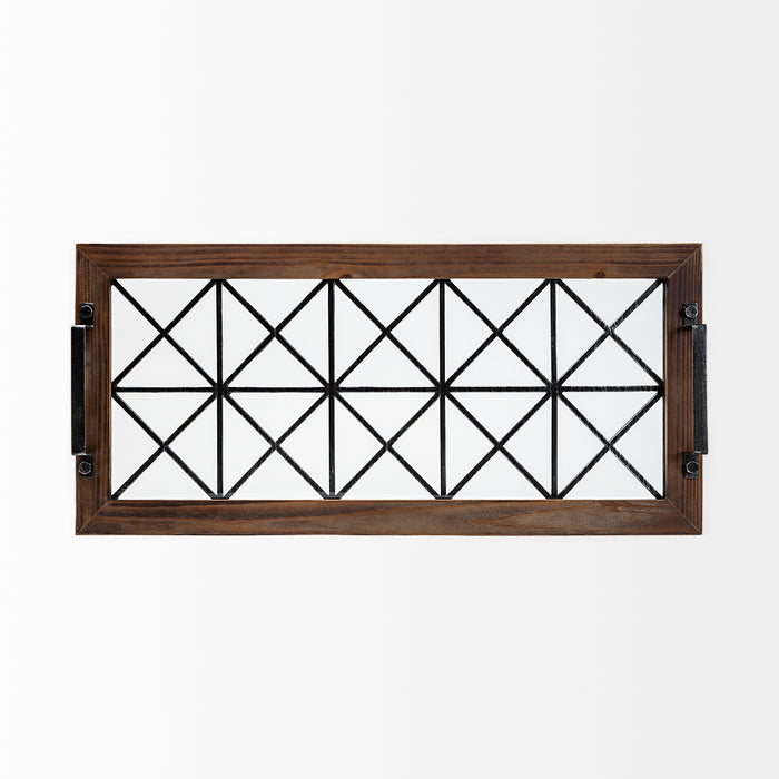 Ellingson 28L x 13W Black Rectangular Metal Glass Wood Bottom Tray
