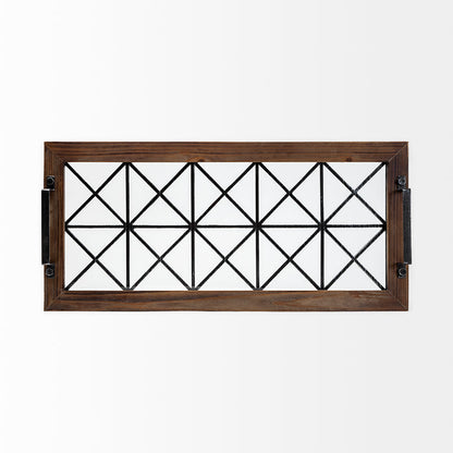 Ellingson 28L x 13W Black Rectangular Metal Glass Wood Bottom Tray