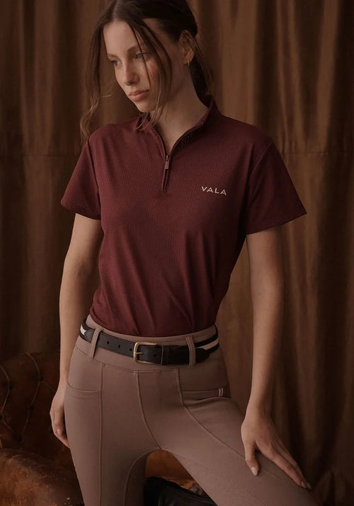 Elsa Mesh SS Zip Neck Top