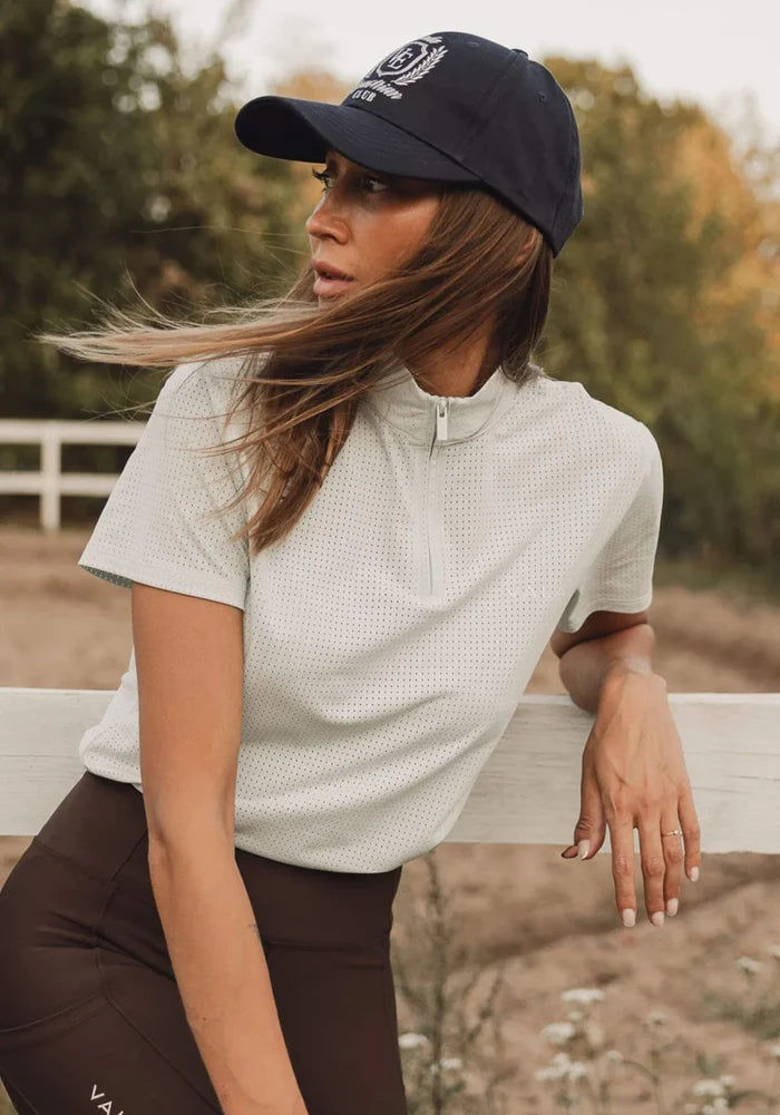 Elsa Mesh SS Zip Neck Top