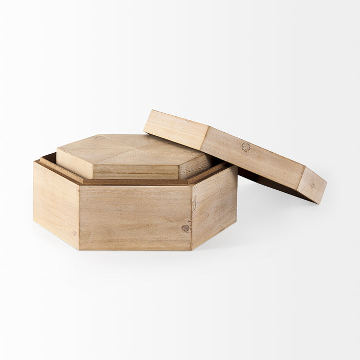 Elyse (Set of 2) 14L x 12W Brown Wooden Hexagonal Boxes