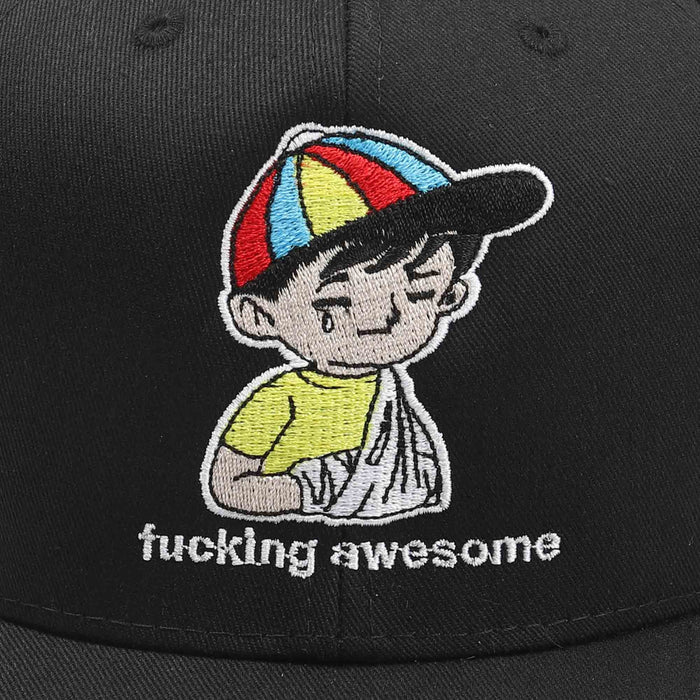 Embroidered Wanto Kid 6-Panel Hat - Black