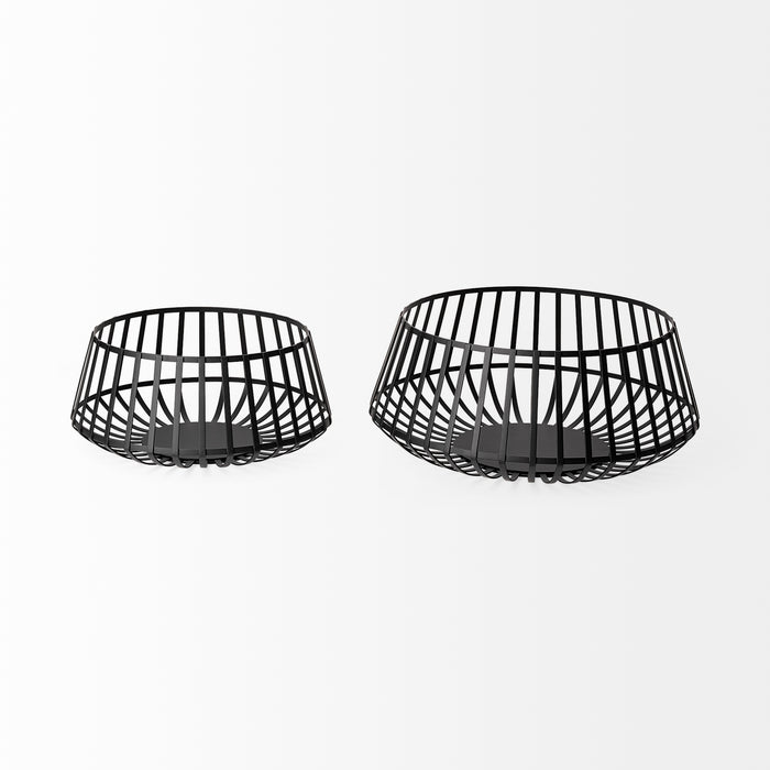 Emilio Set of 2 Black Metal Slated Bowls