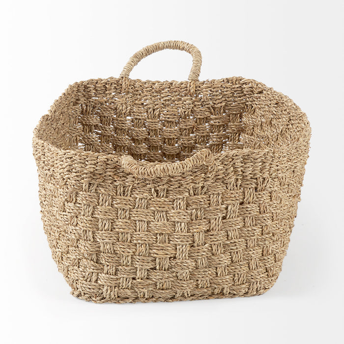 Emra 17.3L x 11.8W x 7.9H (Set of 3) Light Brown Seagrass Rectangular Basket W/ Handles