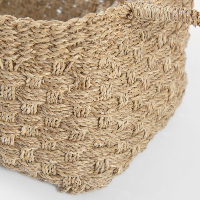 Emra 17.3L x 11.8W x 7.9H (Set of 3) Light Brown Seagrass Rectangular Basket W/ Handles