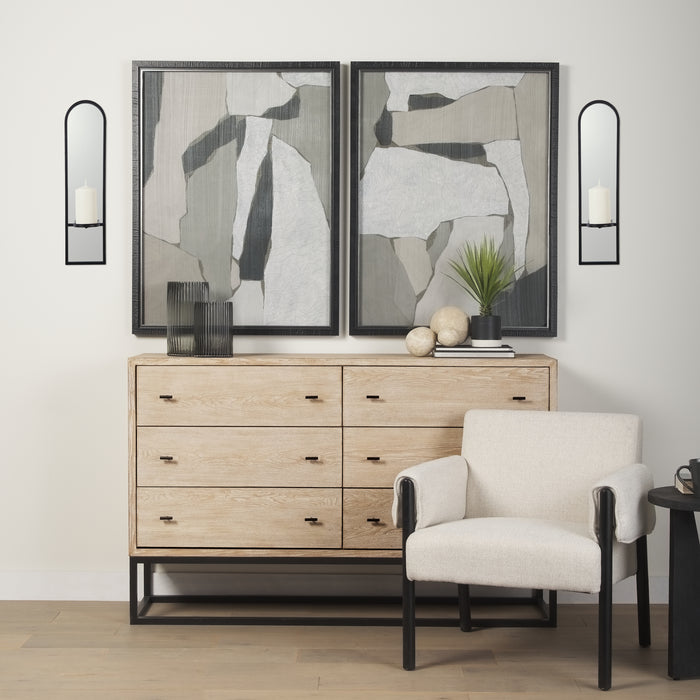 Evianna 7L x 7W x 25H Mirrored W/Black Metal Frame Wall Candle Holder