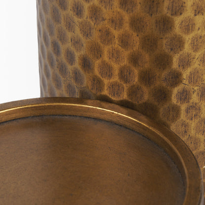 Gage Antiqued Gold Honeycomb Textured Metal Candle Holder (Set of 2)