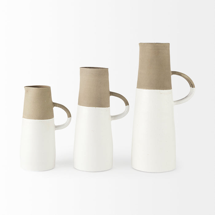 Garand Small 13H Two-Toned White Natural Ceramic Jug