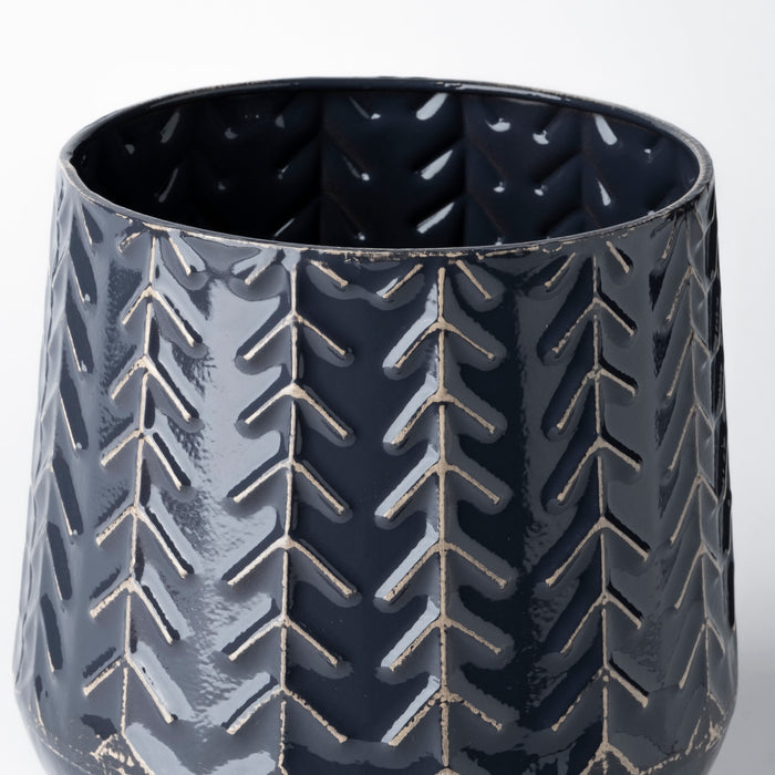 Gemma I Metal Glossy Dark Blue Chevron Vase