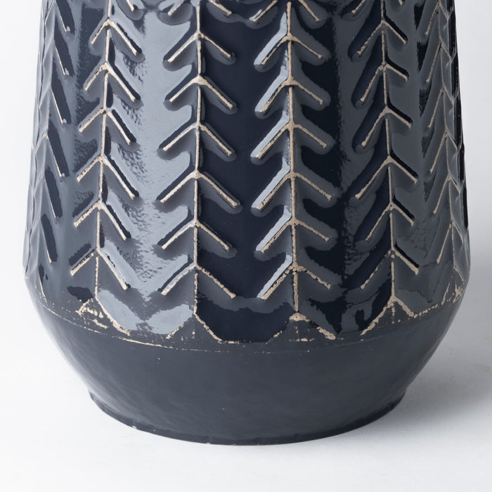Gemma I Metal Glossy Dark Blue Chevron Vase