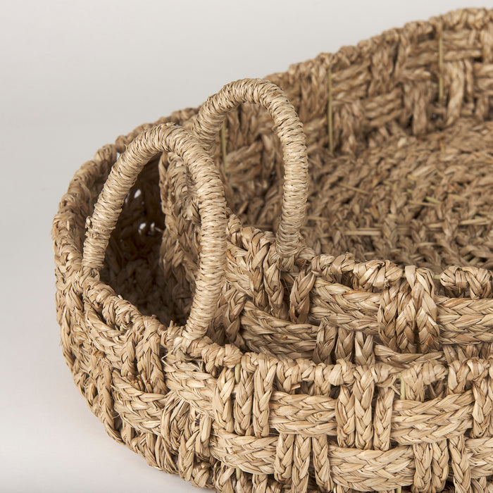 Haini Set of 2 Large Basketweave Seagrass Trays w/ Loop Handles