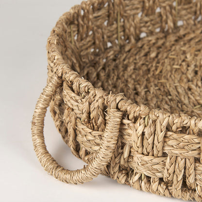 Haini Set of 2 Large Basketweave Seagrass Trays w/ Loop Handles