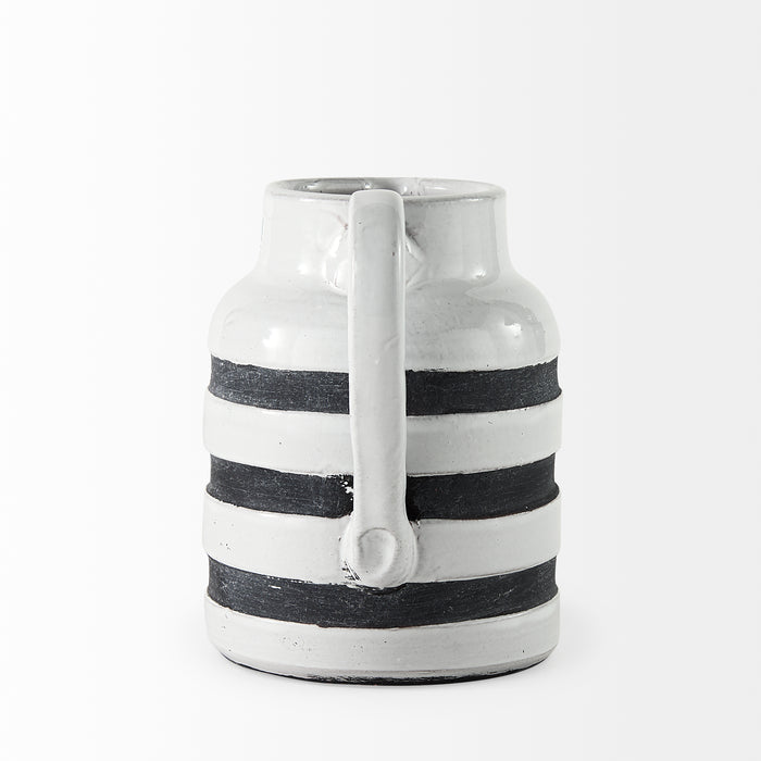 Harmon I Small White w/ Charcoal Stripes Ceramic Jug