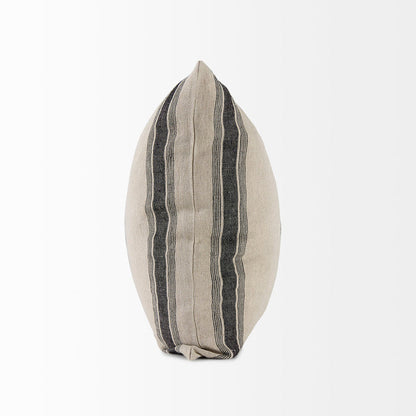 Hattie 20L x 20W Beige and Black Fabric Striped Decorative Pillow Cover