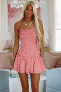 Checker Time Mini Dress - Red and White