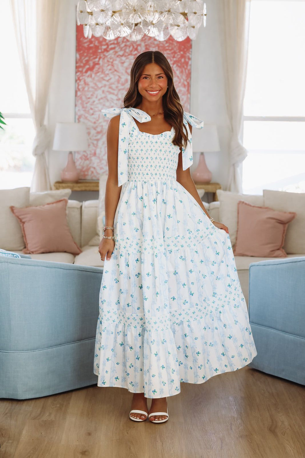Popularity Piece Floral Maxi Dress - Blue and Ivory