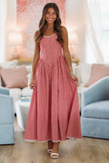 Romantic Picnic Maxi Dress - Red and White